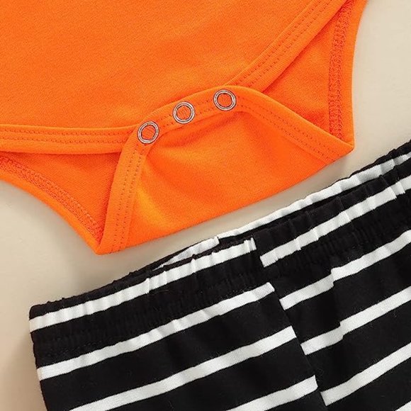 Just one you - Halloween Outfits Orange Long Sleeve Romper Boo Stripe Long Pants - Picture 4 of 4